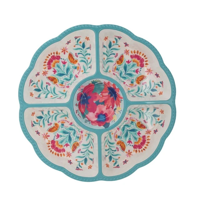 The Pioneer Woman Folk Geo Chips & Dip Melamine Serveware Platter, Teal | Walmart (US)