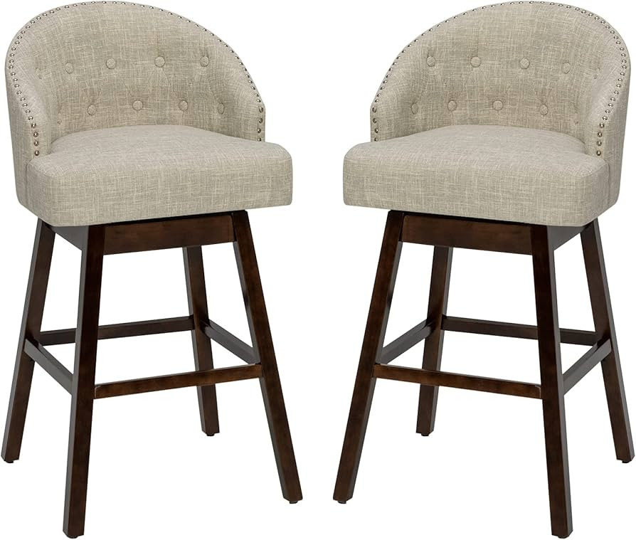 COSTWAY Bar Stools Set of 2, 31’’ Swivel Bar Stools with Rubber Wood Legs & Padded Back, Brea... | Amazon (US)