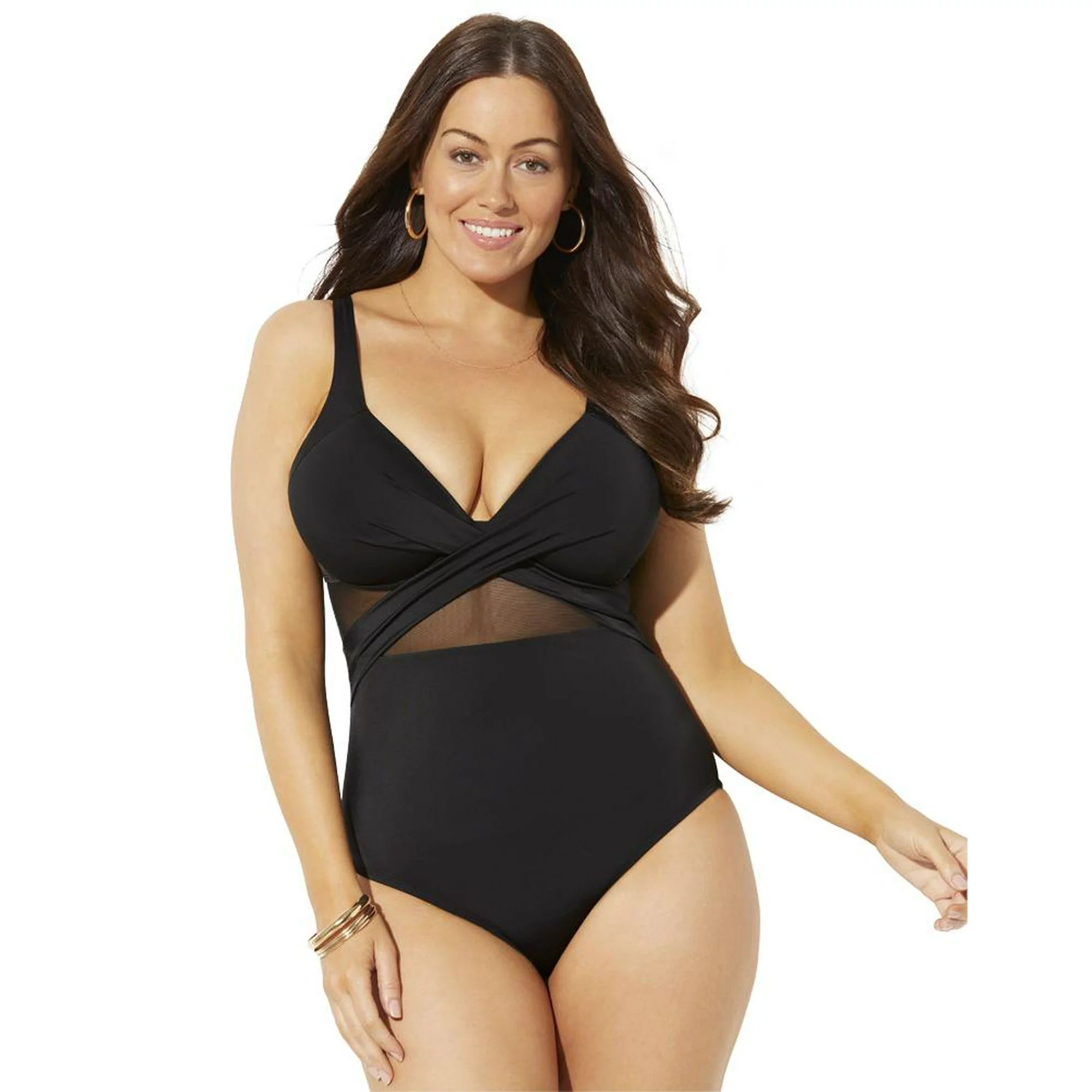 Swimsuits For All Women's Plus Size Cut Out Mesh Underwire One Piece Swimsuit | Walmart (US)