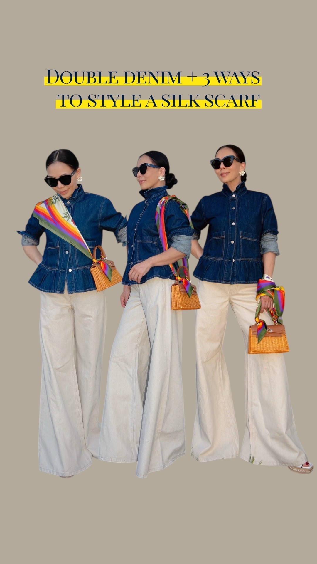 Double denim + 3 ways to style a silk scarf.

Obsessed with these wide-leg jeans… already thinking about the other colors.

#LTKstorytime #LTKPetite #LTKOver40