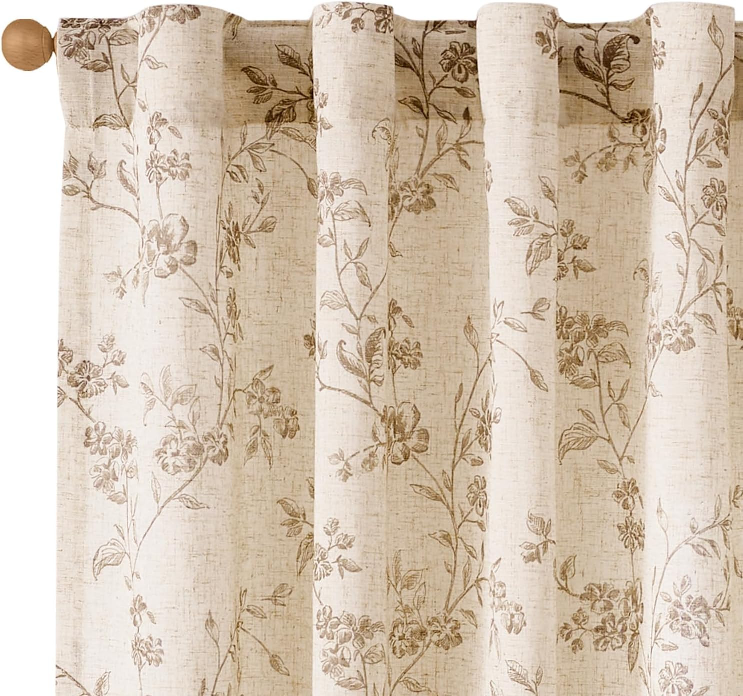 Taupe Floral Linen Curtains 63 Inch Farmhouse Back Tab Drapes for Living Room Bedroom Light Filte... | Amazon (US)