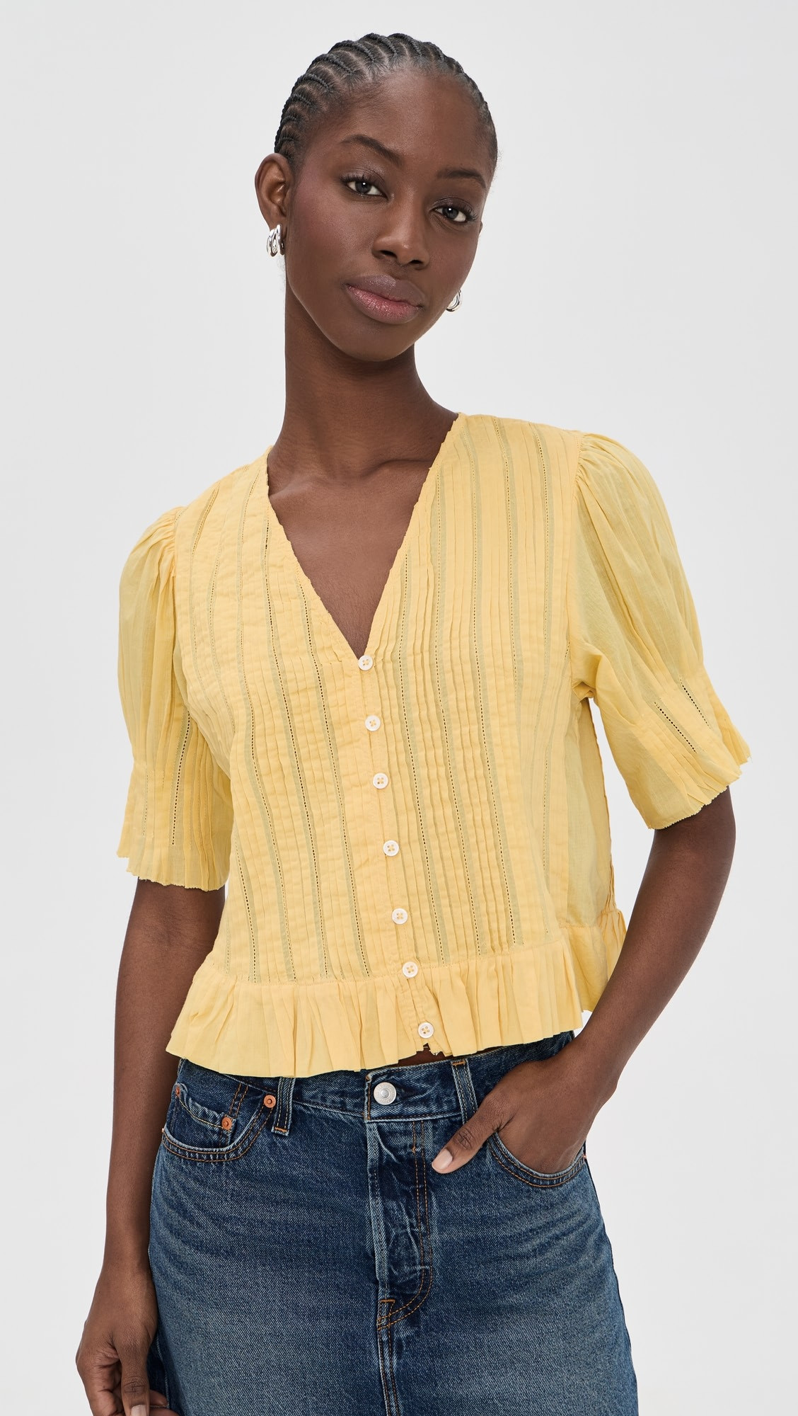 Alberte Solid Bubble Sleeve Blouse | Shopbop