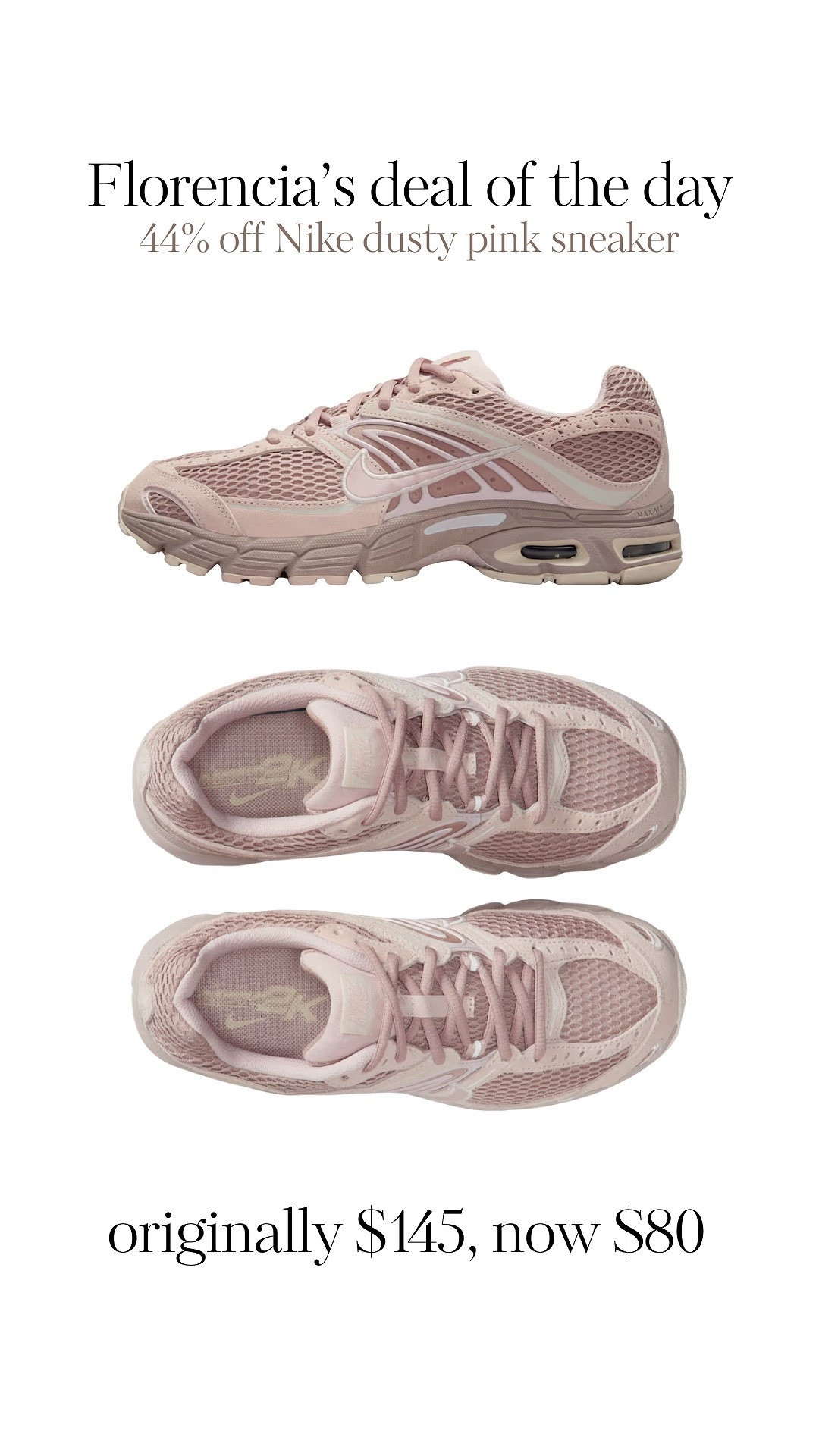 Good morning ladies! And happy Tuesday🫶🏽🫶🏽

Today’s deal of the day is what I found on the Nike website, a super cute pair of dusty pink every day sneakers 💗💗

They have a few styles like this that are still full price so this is a great discount, not sure how long it will last🤞🏽🤞🏽

#LTKSaleAlert #LTKootd