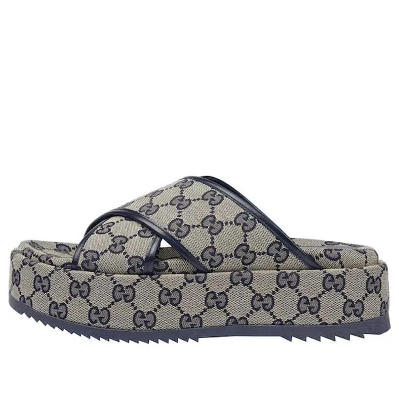 (WMNS) Gucci GG Platform Slide Sandal 'GG Motif - Beige Blue' | KICKS CREW
