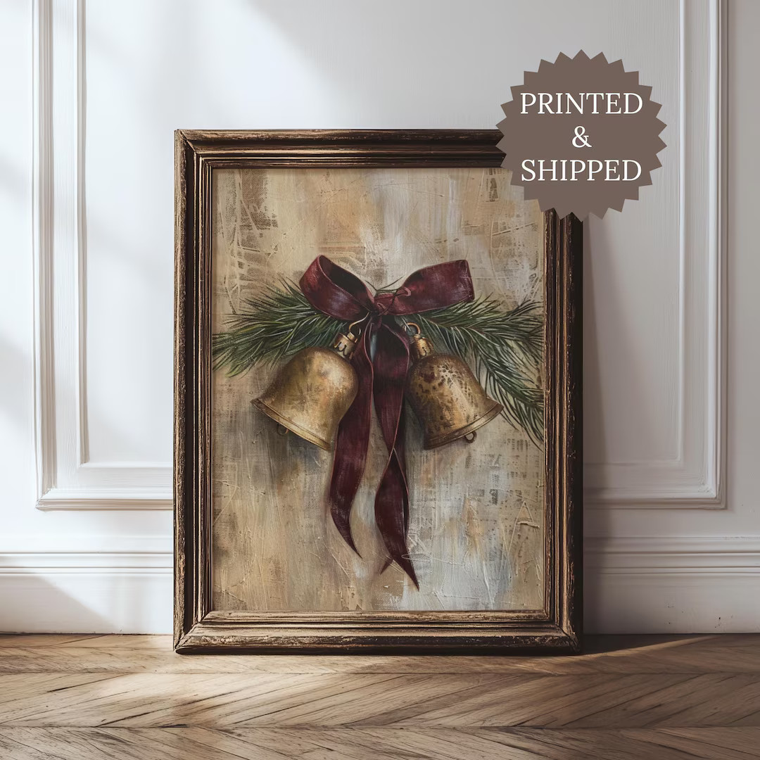 Vintage Christmas Bells Print, Brass Bells Rustic Oil Painting, Antique Christmas Painting, Holid... | Etsy (US)