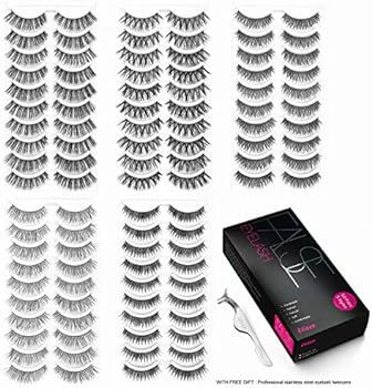 Eliace 50 Pairs 5 Styles Lashes Bulk 100% Handmade False Eyelashes Set Makeup Professional Fake E... | Amazon (US)