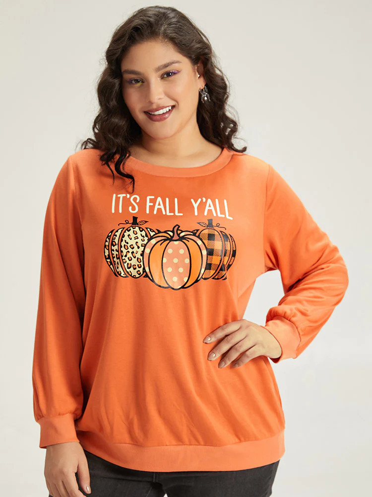 Halloween Pumpkin Crew Neck Elastic Cuffs Sweatshirt | Bloomchic