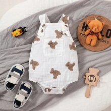 Baby Bear Print Pocket Front Overall Bodysuit | SHEIN