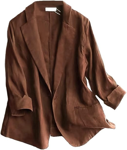 IDEALSANXUN Linen Blazer Women 3/4 Sleeve Lightweight Spring Summer Blazer Jackets | Amazon (US)