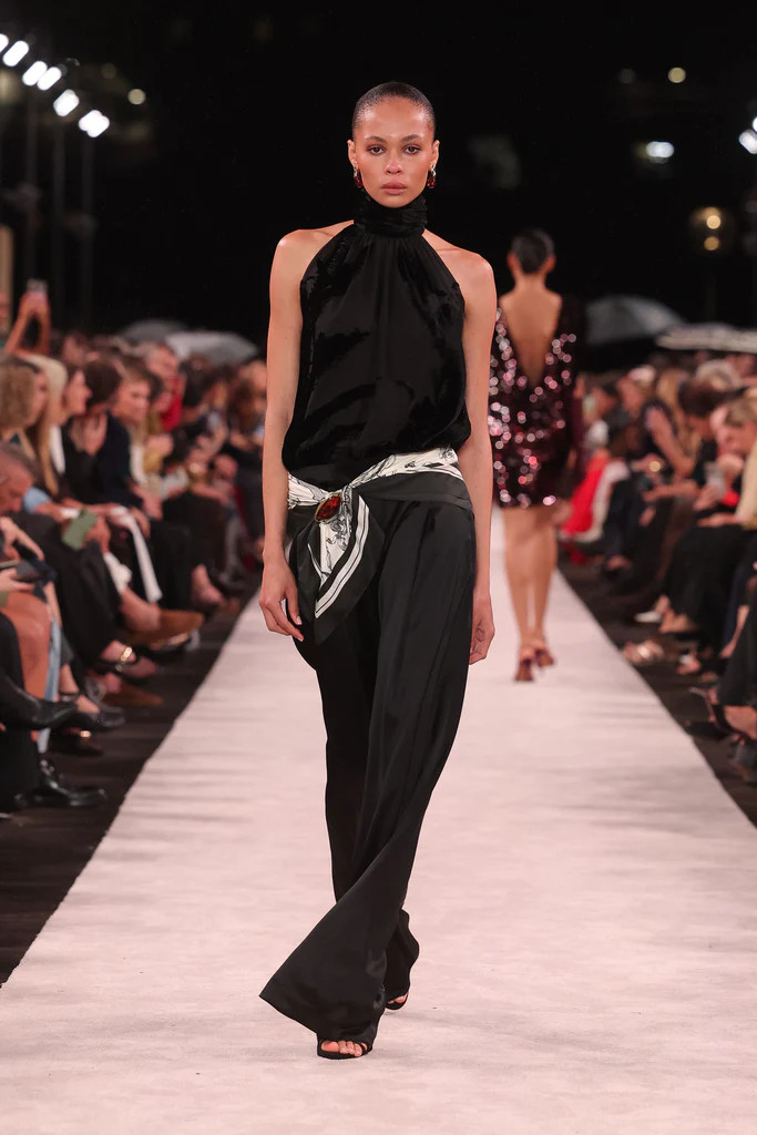 BLACK SATIN ACETATE DEEP PLEAT PANT | Carla Zampatti