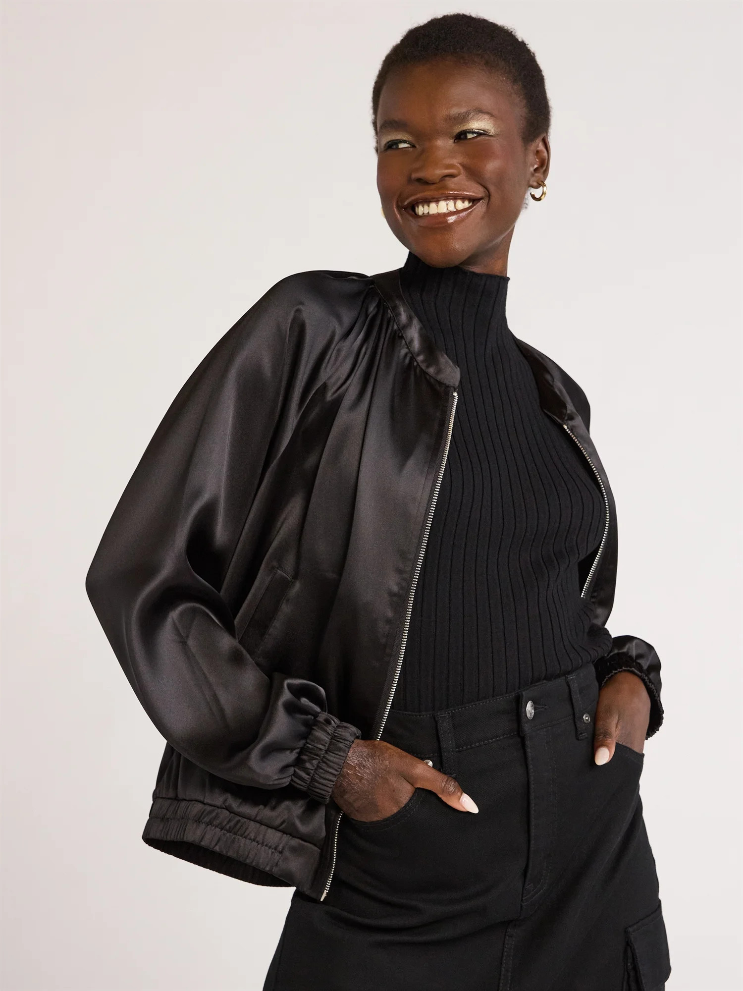 Scoop Women’s Satin Bomber Jacket, Sizes XS-XXL | Walmart (US)