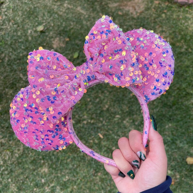 Pink Velvet Sequin Mouse Ears | Etsy | Etsy (US)
