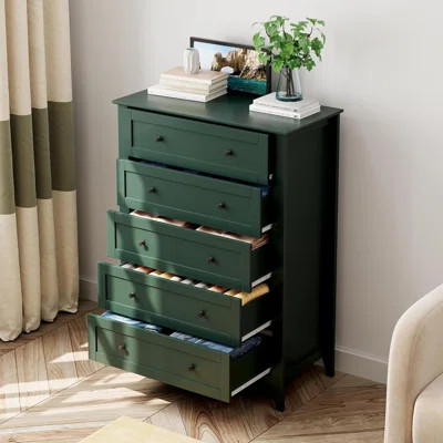 Green 5 Drawer Dresser for Bedroom, Tall Dresser with Deep Drawers & Metal Knobs, Modern Chests of Drawers for Entryway, Hallway | Wayfair North America