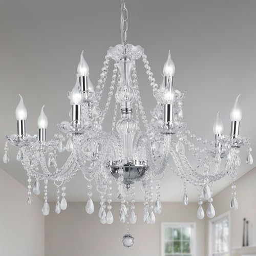 Baotree Modern Elegant 15 Lights K9 Crystal Glass Chandelier Pendant Ceiling Lighting European Style for Dining Living Room Bedroom Transparent,15 E12 Bulbs Required | Amazon (US)