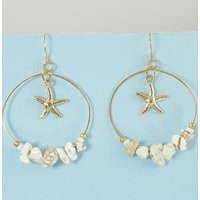 Gold Starfish Earrings, White Gemstone Hoop Beach Summer Nautical Dangle Pierced Earrings |Eb3-80 | Etsy (US)