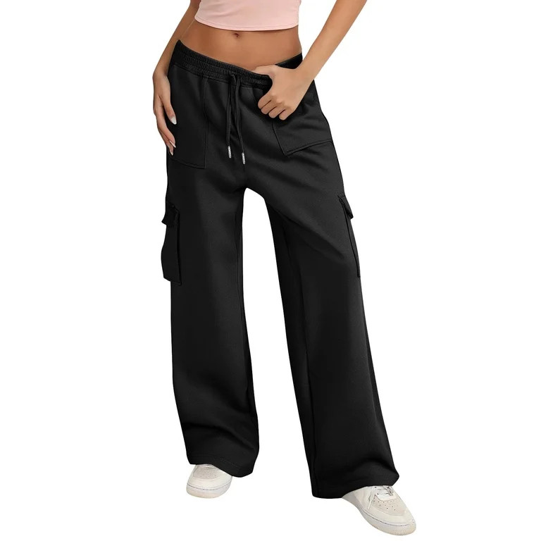 VBVC No Boundaries Women's Straight Leg Drawstring Cargo Sweatpants,Ladies Solid Color High Waist... | Walmart (US)