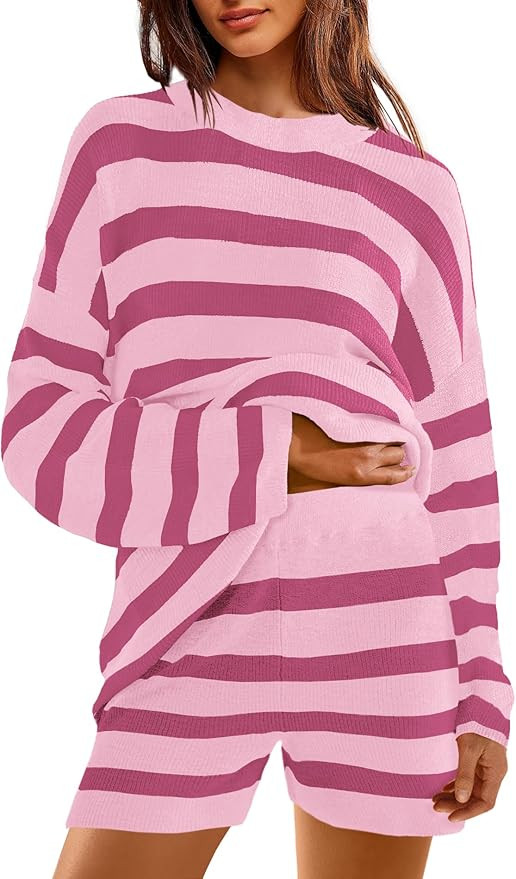 Yanekop Womens Striped Sweater Sets Tunic Matching Set Oversized Lounge Sets 2 Piece Long Sleeve ... | Amazon (US)