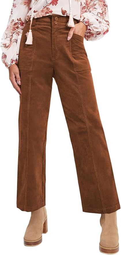 Acelitt Womens Casual Winter Straight Leg Elastic Waist Corduroy Pants with Pockets, S-XXL | Amazon (US)