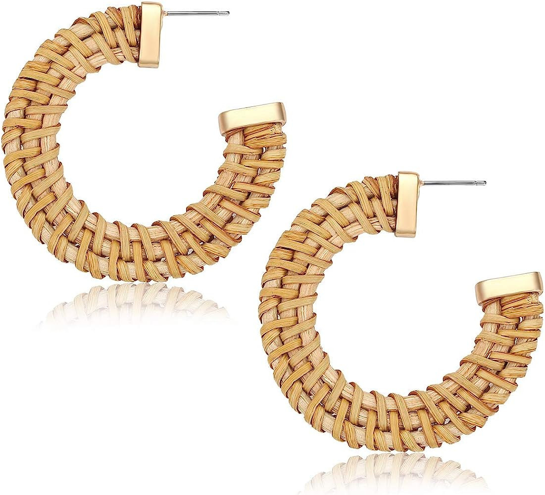 CEALXHENY Rattan Earrings for Women Handmade Straw Wicker Braid Drop Dangle Earrings Lightweight ... | Amazon (US)