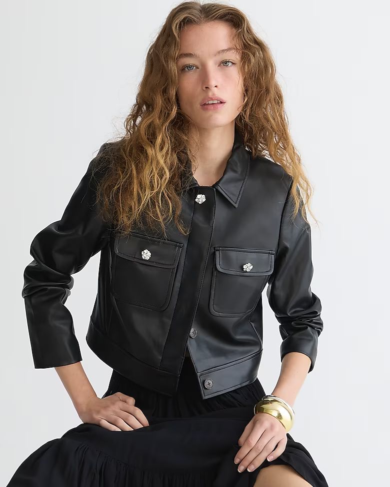 Cropped faux-leather jacket with jewel buttons | J.Crew US