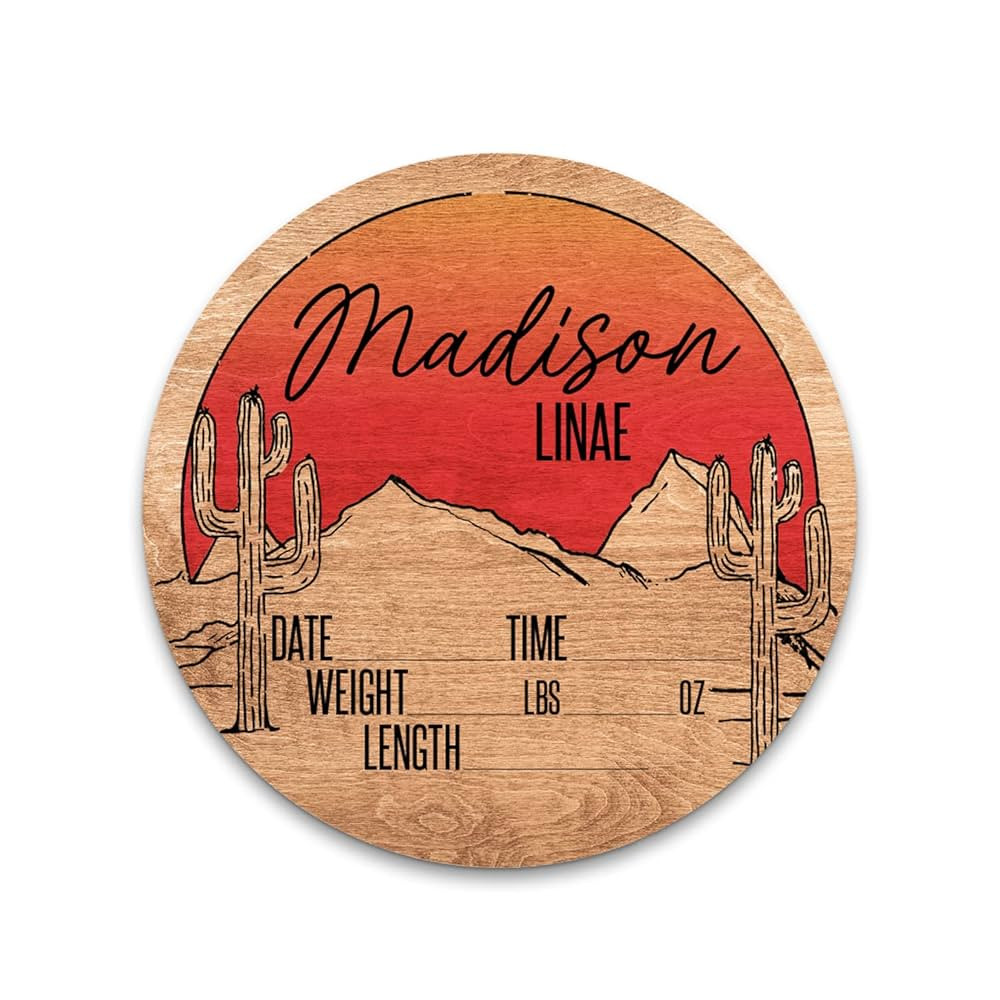 Birth Stat Sign Personalized for Newborn Baby, Red Western Sunset Design, Crib & Nursery Decor, P... | Amazon (US)