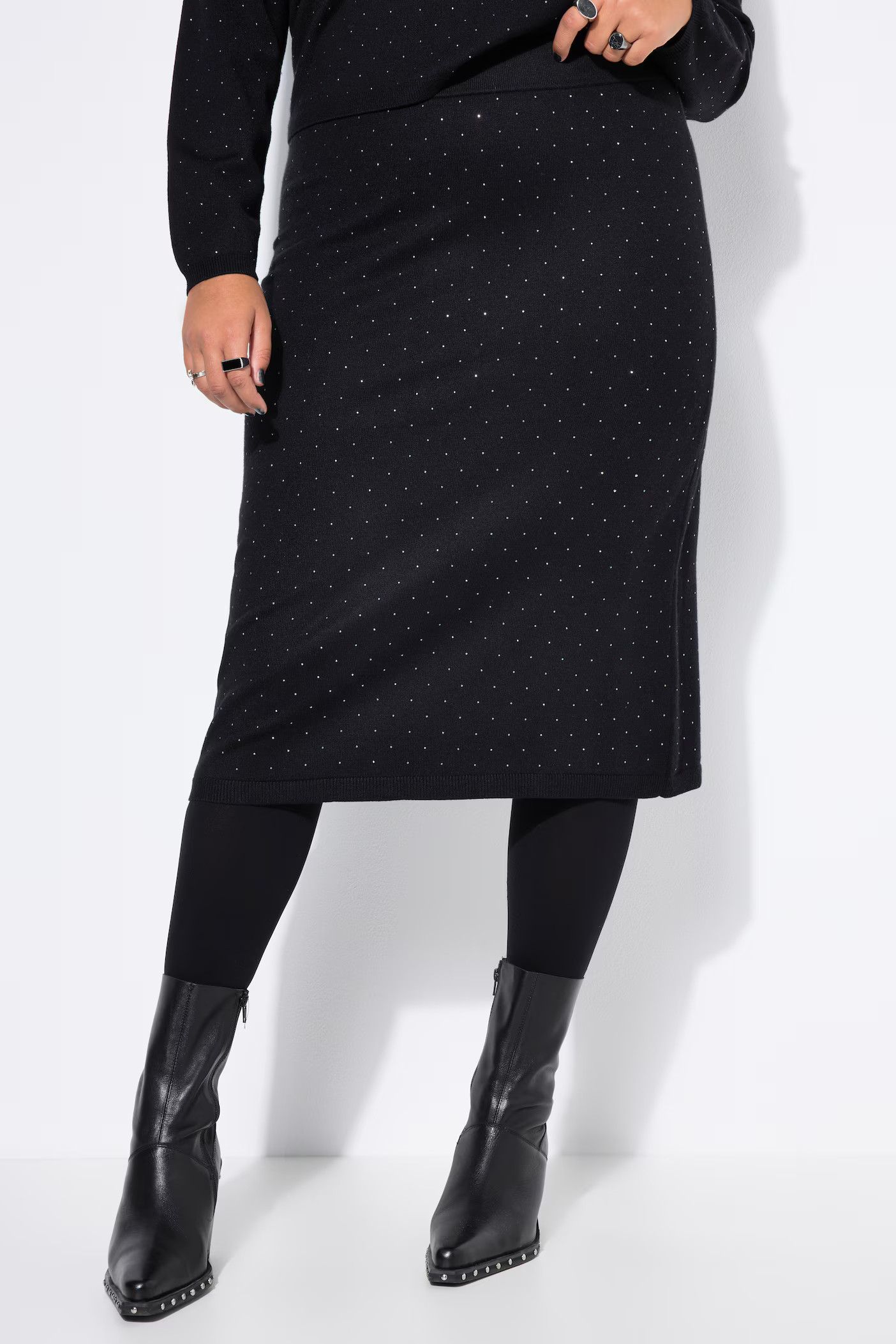 Rhinestone Studded Knit Skirt | Ulla Popken - US