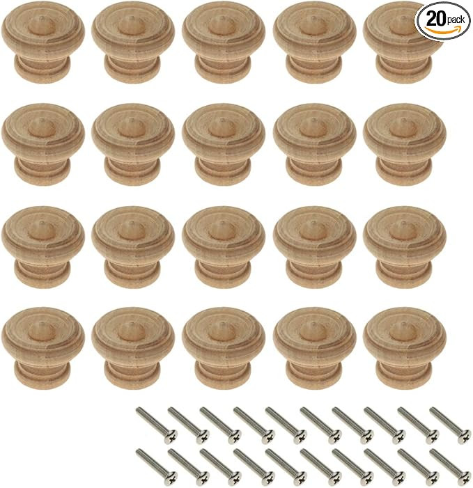 HONJIE 20PCS Round Unfinished Wood Drawer Knobs Pulls Handles - Cabinet Furniture Drawer Knobs Pu... | Amazon (US)