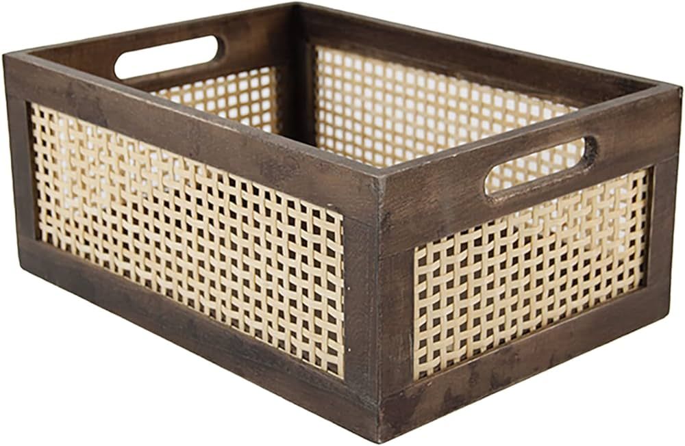 CINWEN Natural Bamboo Wood Storage Box, Antique Box Basket, Rustic Farmhouse Look Frame for Kitch... | Amazon (US)
