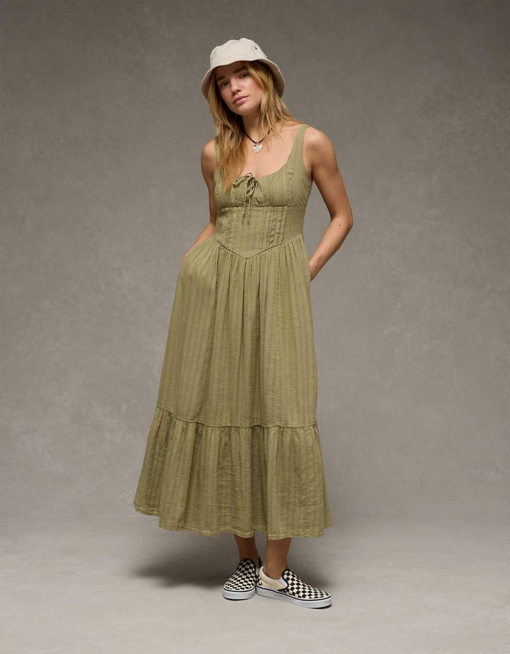 AE Catie Corset Midi Dress | American Eagle UK
