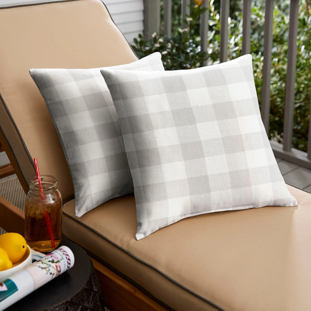 Humble + Haute Grey Buffalo Plaid Indoor/ Outdoor Square Pillow, Set of 2 (As Is Item) (18 in h x 18 | Bed Bath & Beyond