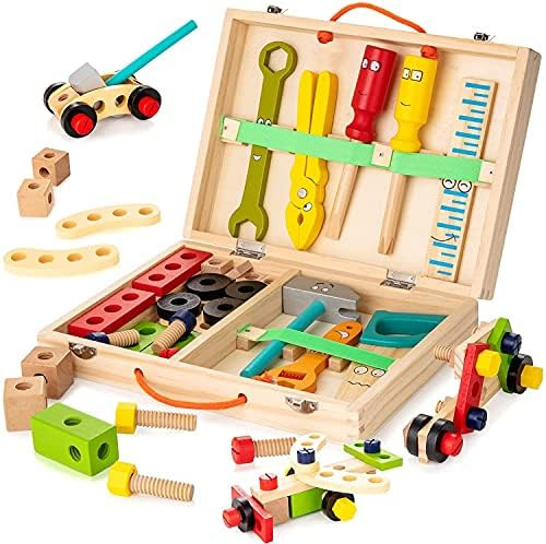 KIDWILL Tool Kit for Kids, Wooden Tool Box with 33pcs Wooden Tools, Building Toy Set, Educational... | Amazon (US)