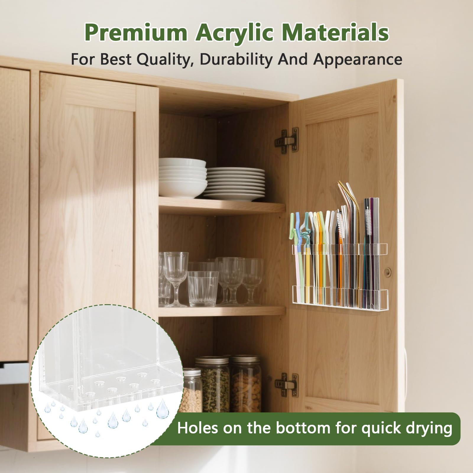Acrylic Straw Holder for Cabinet Door - Reusable Tumbler Straw Organizer Storage, Small Kitchen A... | Amazon (US)