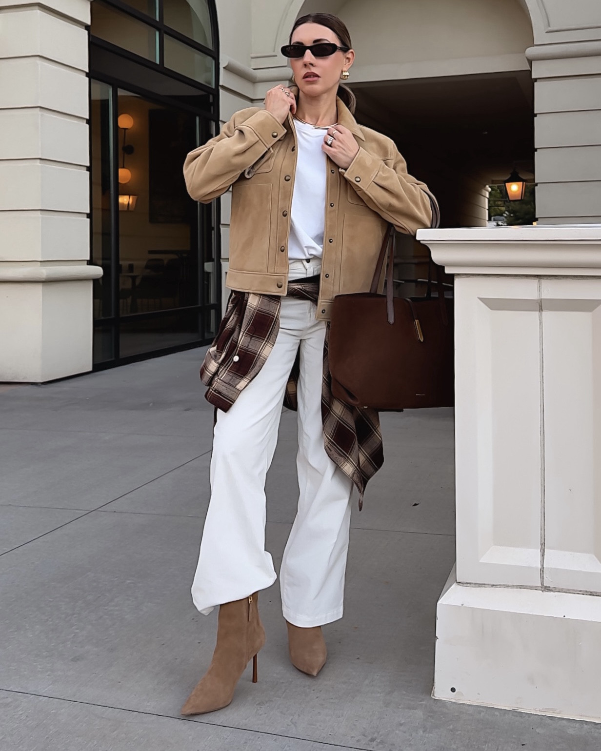 Suede Jacket.
Suede worker jacket.
Neutrals with some character.
Since checked  shirts are back in trend.
In my closet it’s always a staple.
It can be style so many ways.
When wearing plain outfit add some twist and tie a short or sweater around your waist or throw it on your shoulders. Could be layered under  the jacket as well.
#suedejacket#suede#barnjacket

#LTKStyleTip #LTKSeasonal #LTKU