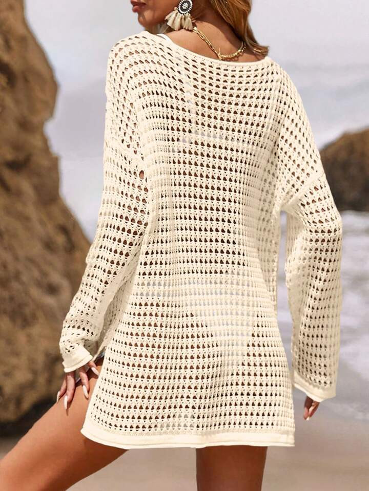 SHEIN Swim Hollow Out Drop Shoulder Cover Up Dress Without Bikini Set,Summer Beach | SHEIN