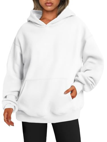 EFAN Womens Hoodies Oversized Sweatshirts Pullover Fleece Sweaters Long Sleeve Winter Fall Outfits Fashion Y2k Clothes White L | Amazon (US)