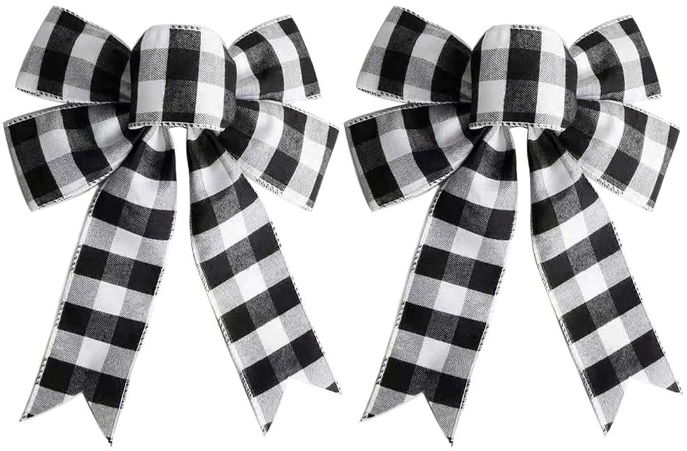 Large Buffalo Plaid Bow -Black and White Buffalo Plaid Check Swag Bow Fall Christmas Thanksgiving... | Walmart (US)