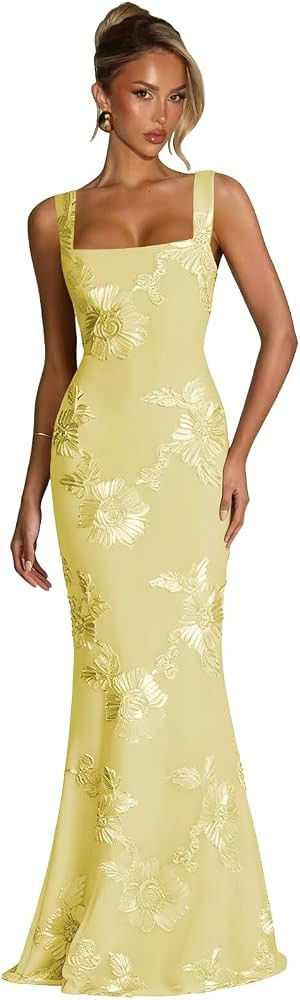 Floral Bridesmaid Dresses Square Neck Mermaid Corset Long Simple Formal Evening Gowns | Amazon (US)