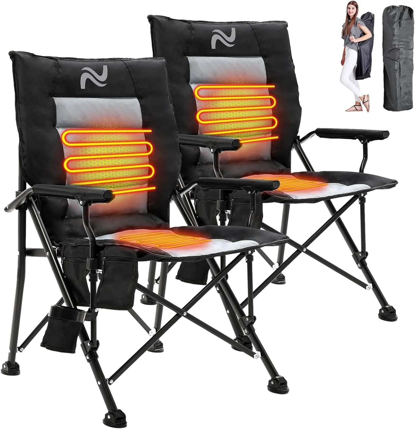 Ficisog 2PK Heated Camping Chair, Heats Back and Seat, Portable Heated Folding Chair with Cup Hol... | Walmart (US)