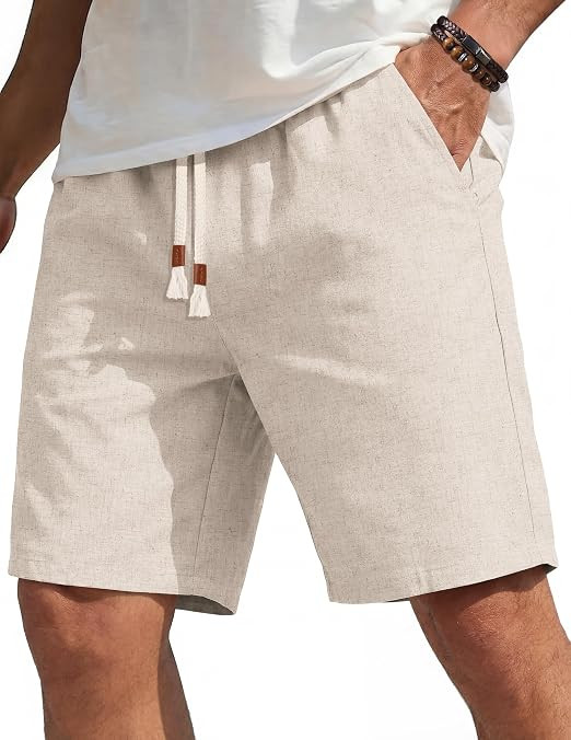 COOFANDY Men's Casual Cotton Linen Shorts Elastic Waist Drawstring Shorts | Stretch Linen Chino, ... | Amazon (US)