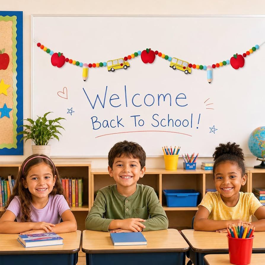 Back to School Banner, Felt Pom Pom Garland Pre-Strung | Amazon (US)