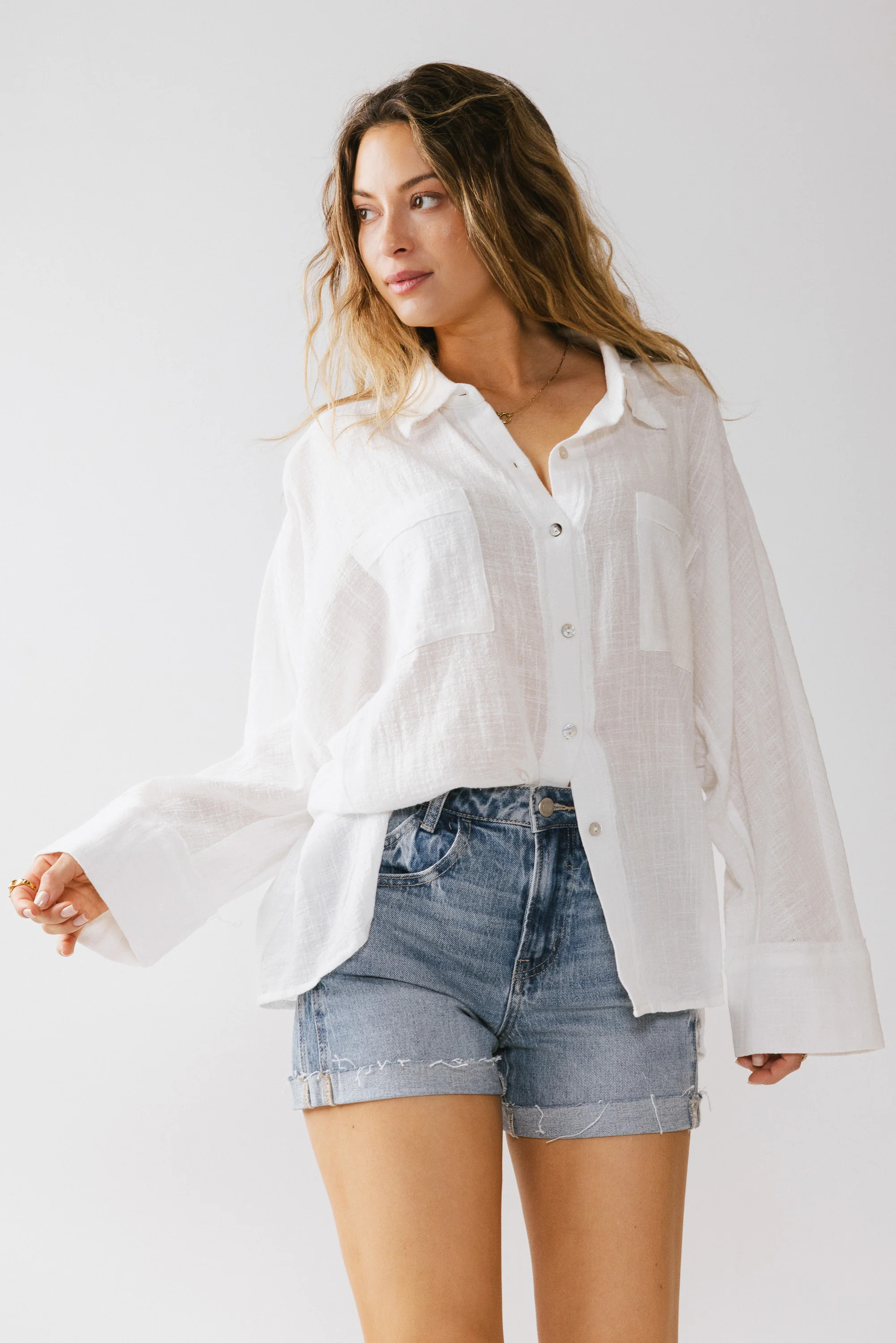 Lucie Linen Button Up in White - FINAL SALE - S / White | Böhme US