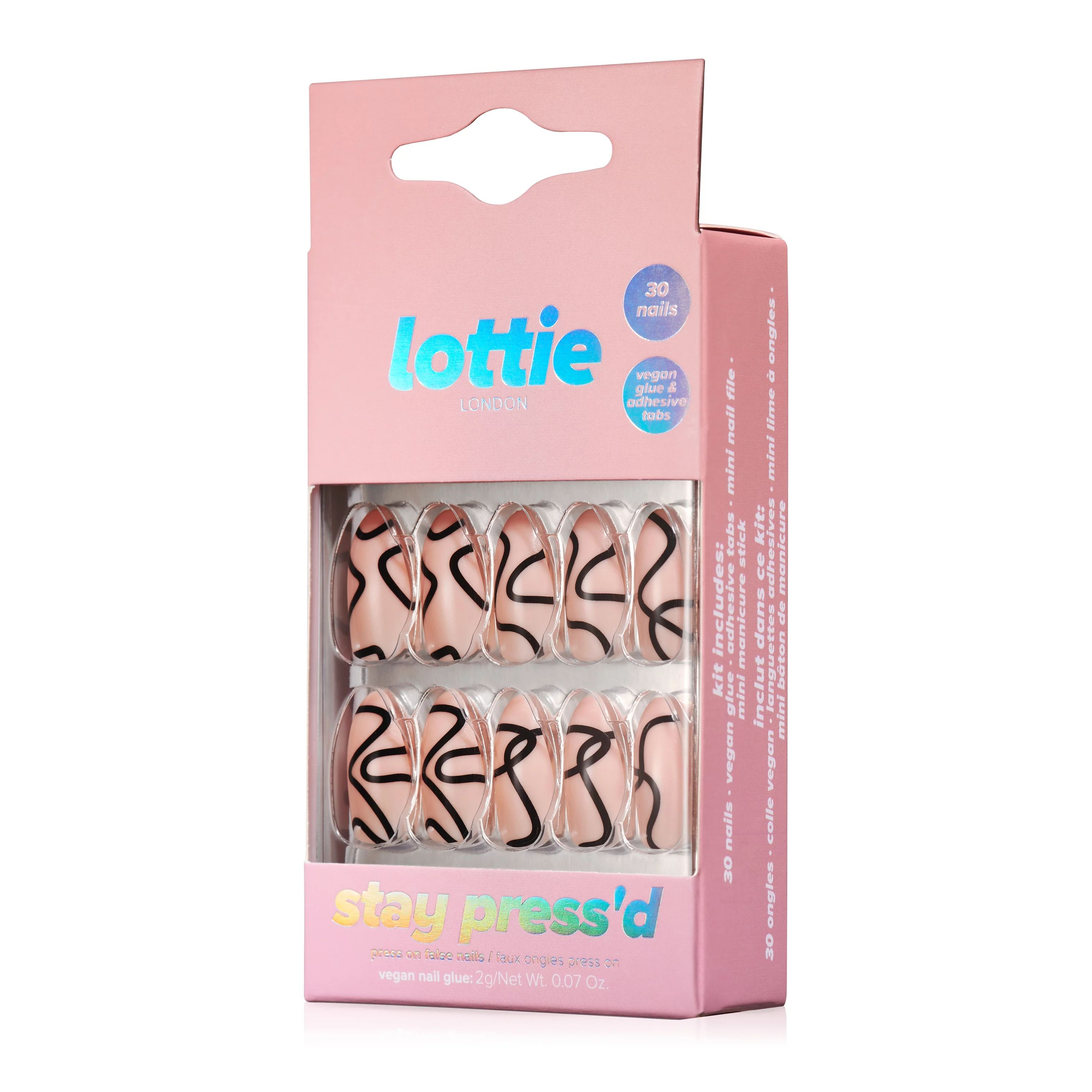 Lottie London Stay Press'd, Press On Nails Set, Pale Pink-squareletto shape, Abstract Swirl, 30 n... | Walmart (US)