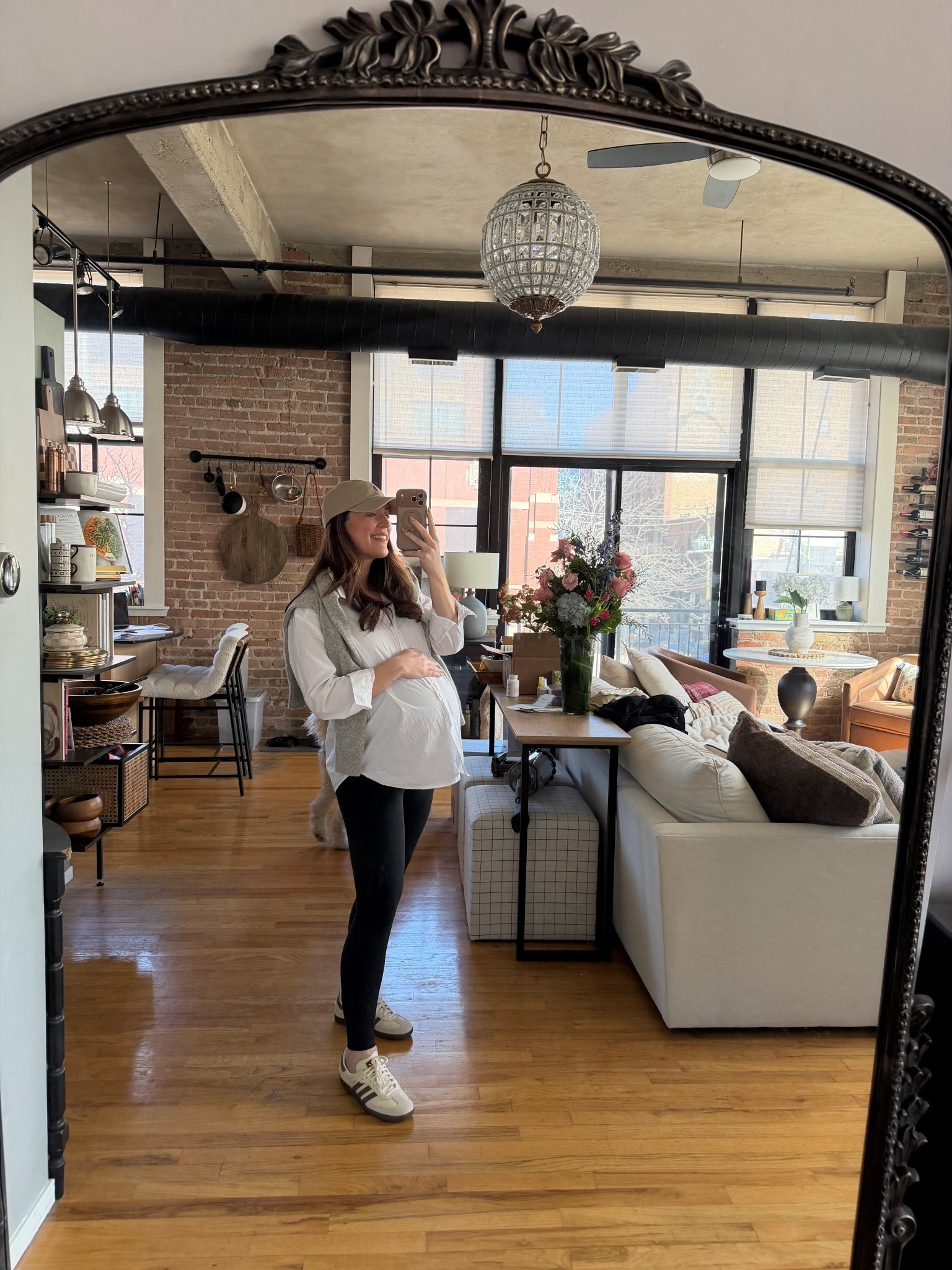 Capsule wardrobe maternity style- wearing a small (one size up) in the button down and my prepregnancy size in the maternity leggings (XS). Bump style, 39 weeks pregnant

#LTKBump #LTKootd #LTKmomlife