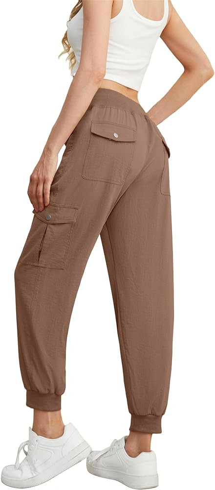 GRECERELLE Women's Lightweight Elastic Waist Cargo Pants with Buttoned Pockets for Summer Outdoor... | Amazon (US)