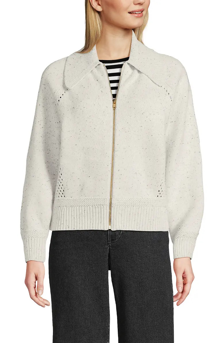 Lands' End Drifter Large Collar Zip Front Cardigan Sweater | Nordstrom | Nordstrom