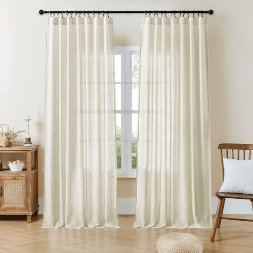 Joydeco Linen Curtains 108 Inch Length for Bedroom, Beige Light Filtering Curtains 96 Inches Long Living Room Drapes 2 Panel Sets with Rod Pockets Back Tab (108" L x 52" W, Beige) | Amazon (CA)