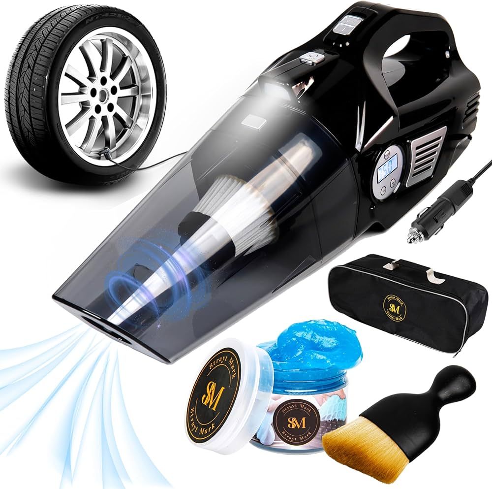 4-in-1 Portable Car Vacuum Cleaner High Power, Hand Held Vacuum - Tire Inflator and Digital Tire ... | Amazon (US)