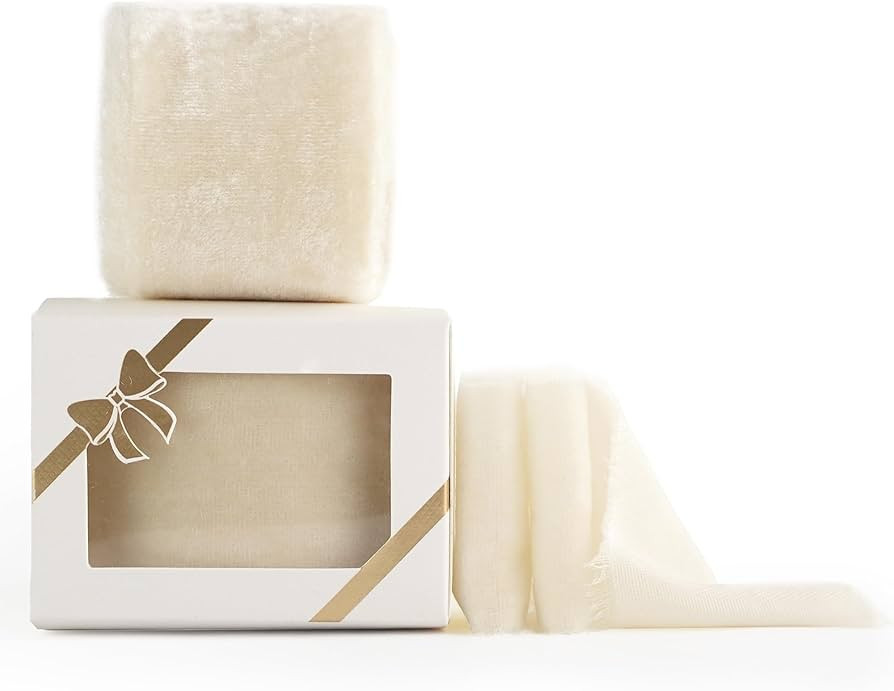 HUIHUANG Ivory Velvet Ribbon 2 inch Beige Handmade Fring Frayed Velvet Fabric Ribbon for Christma... | Amazon (US)