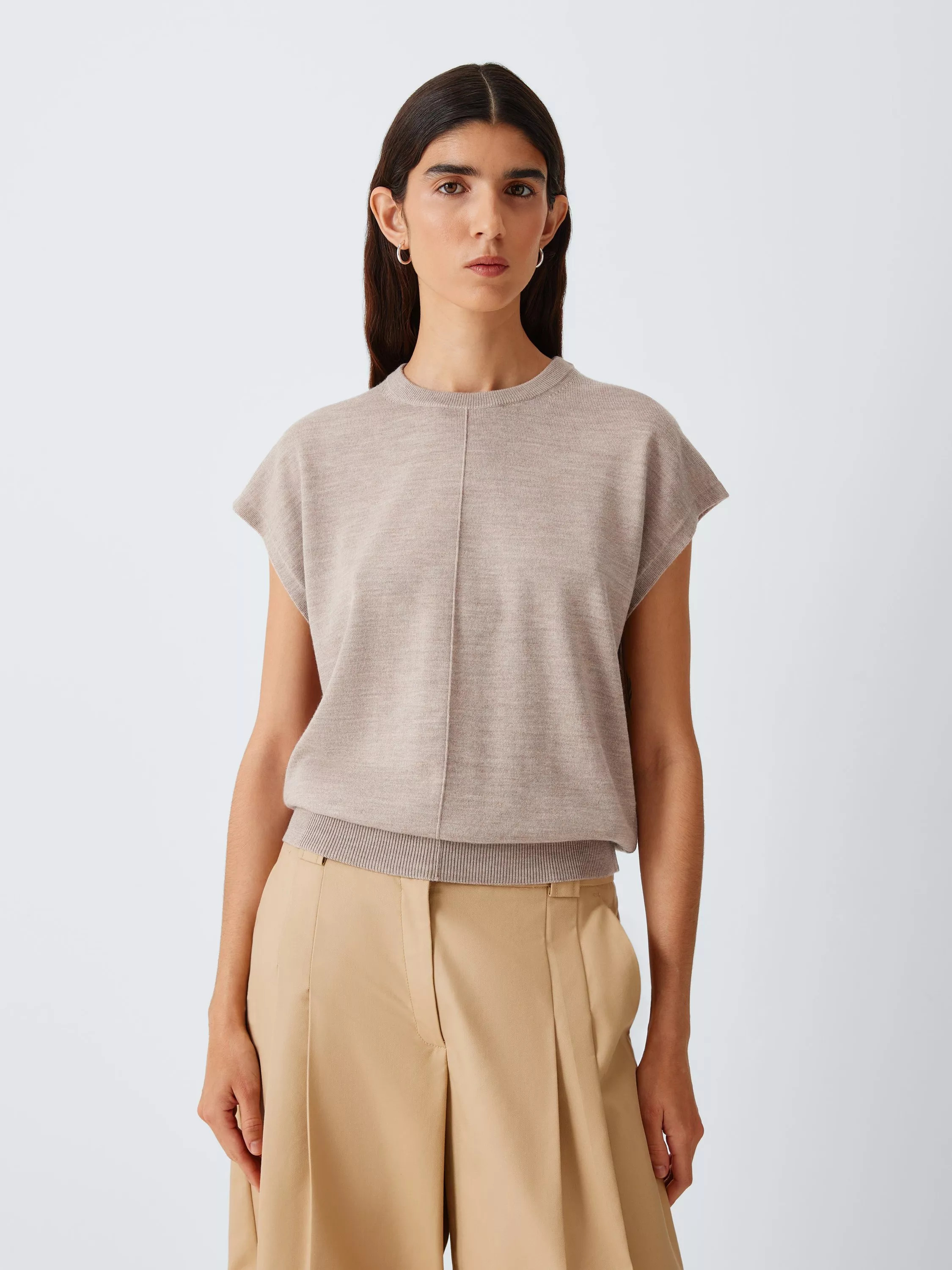 Merino Wool Crew Neck Vest, Taupe Marl | John Lewis (UK)
