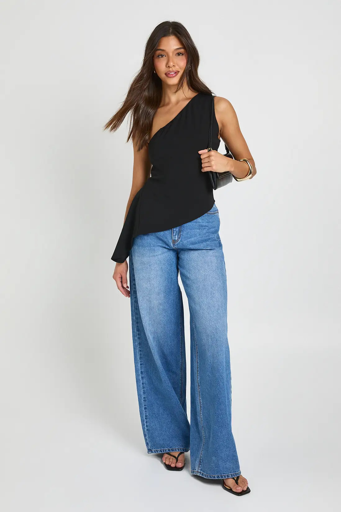 Black Scuba Crepe One Shoulder Asym Hem Top | Boohoo | Boohoo.com (UK & IE)